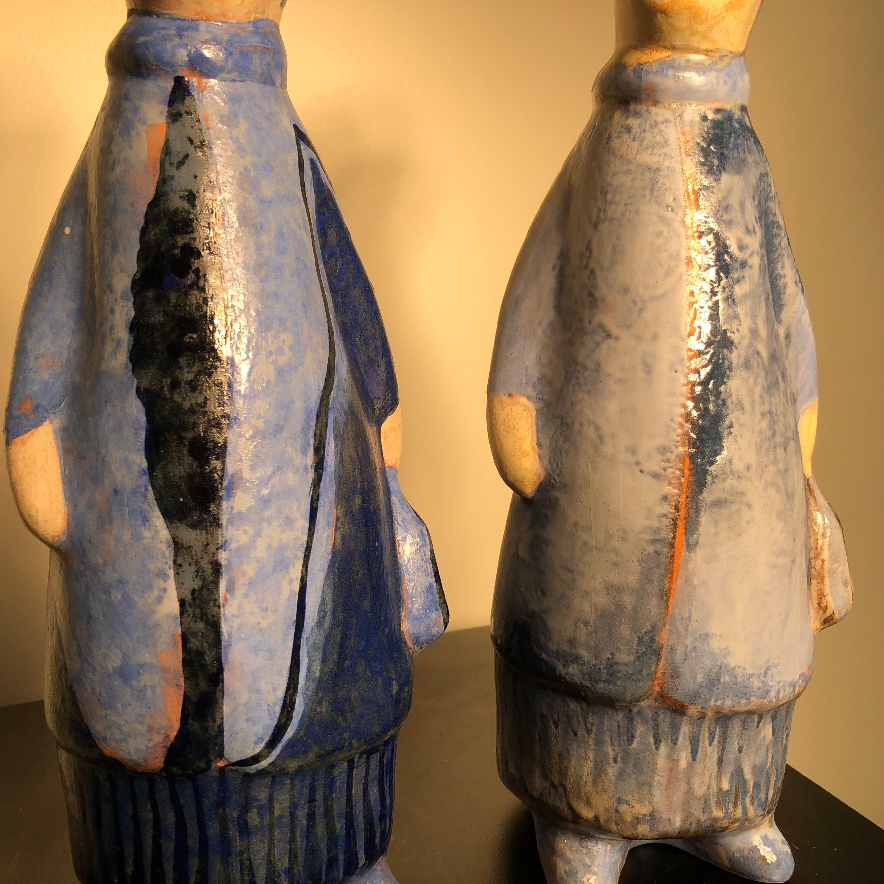 Hand-Crafted Pleasant Folk Art Friends Pair of 