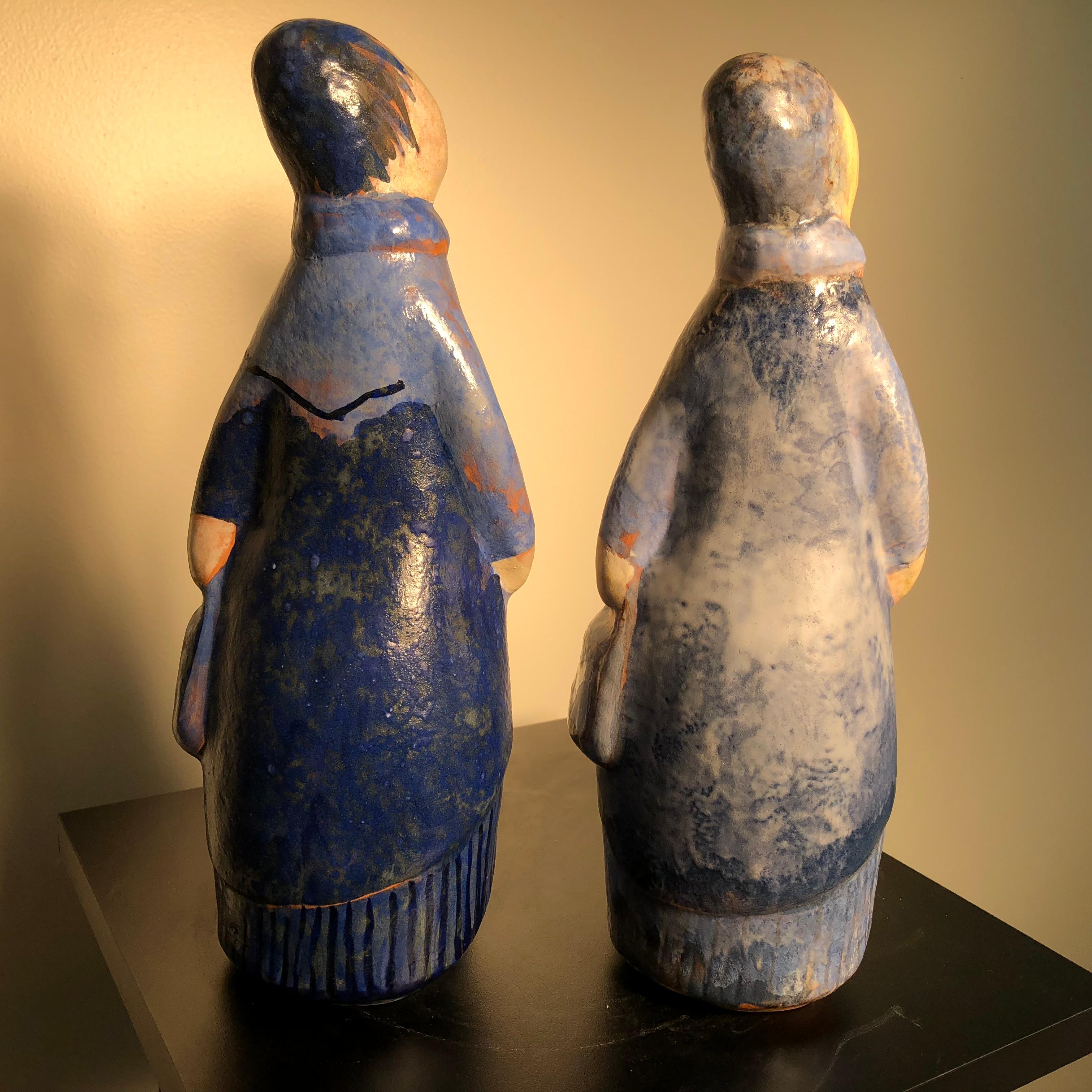 Ceramic Pleasant Folk Art Friends Pair of 