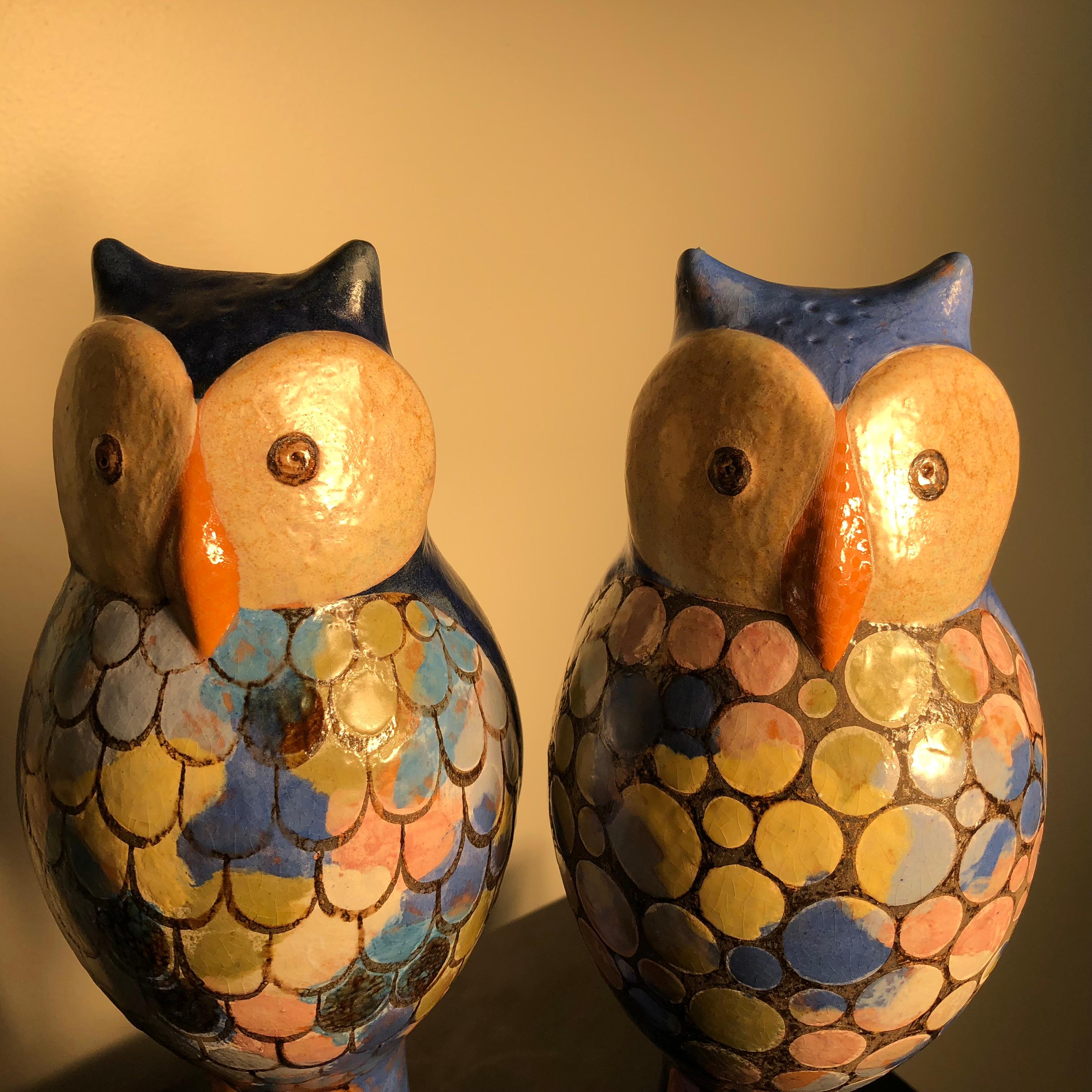  Stunning Pair of Owls Handmade Hand Glazed, Master Designer Eva Fritz-Lindner 4