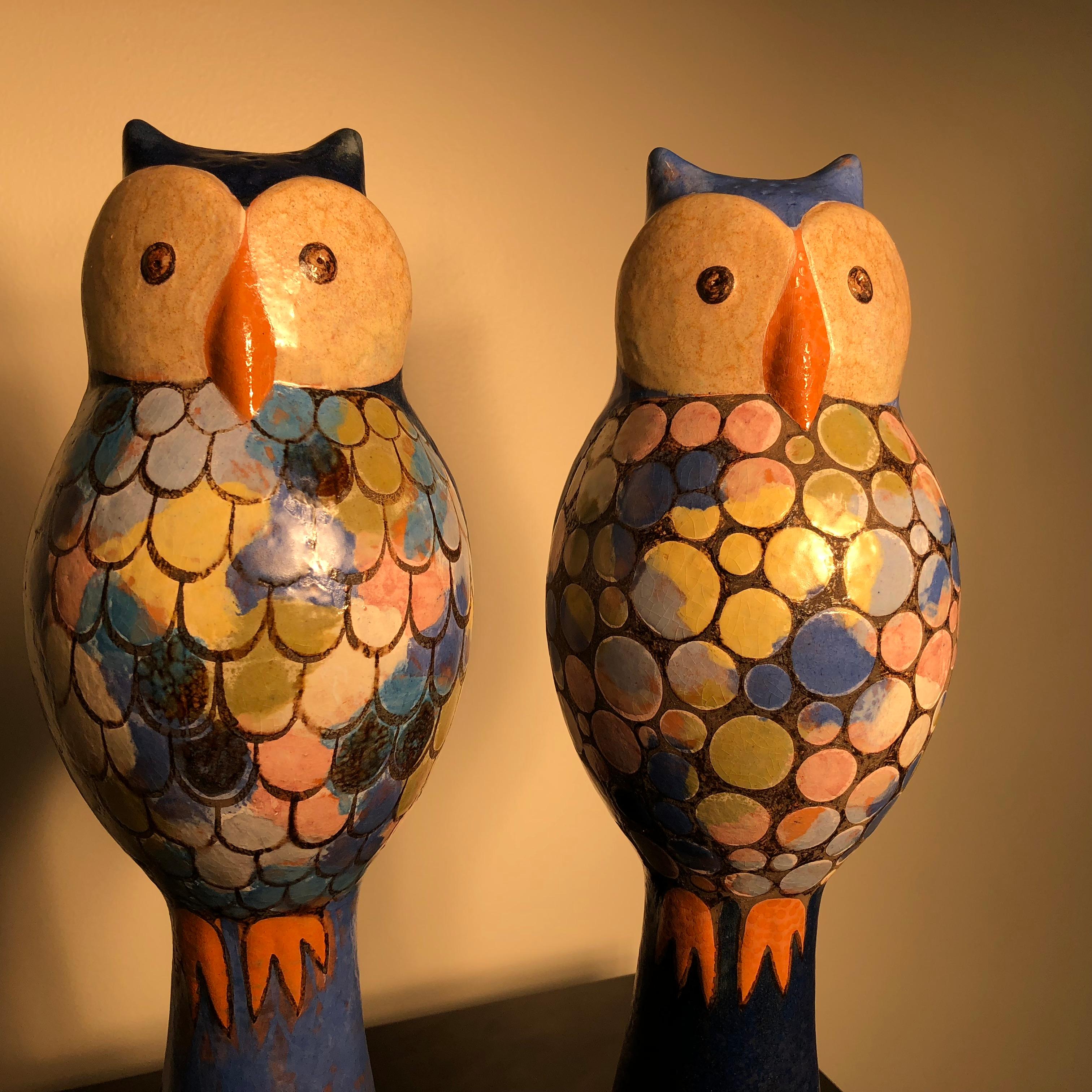 Mid-Century Modern  Stunning Pair of Owls Handmade Hand Glazed, Master Designer Eva Fritz-Lindner
