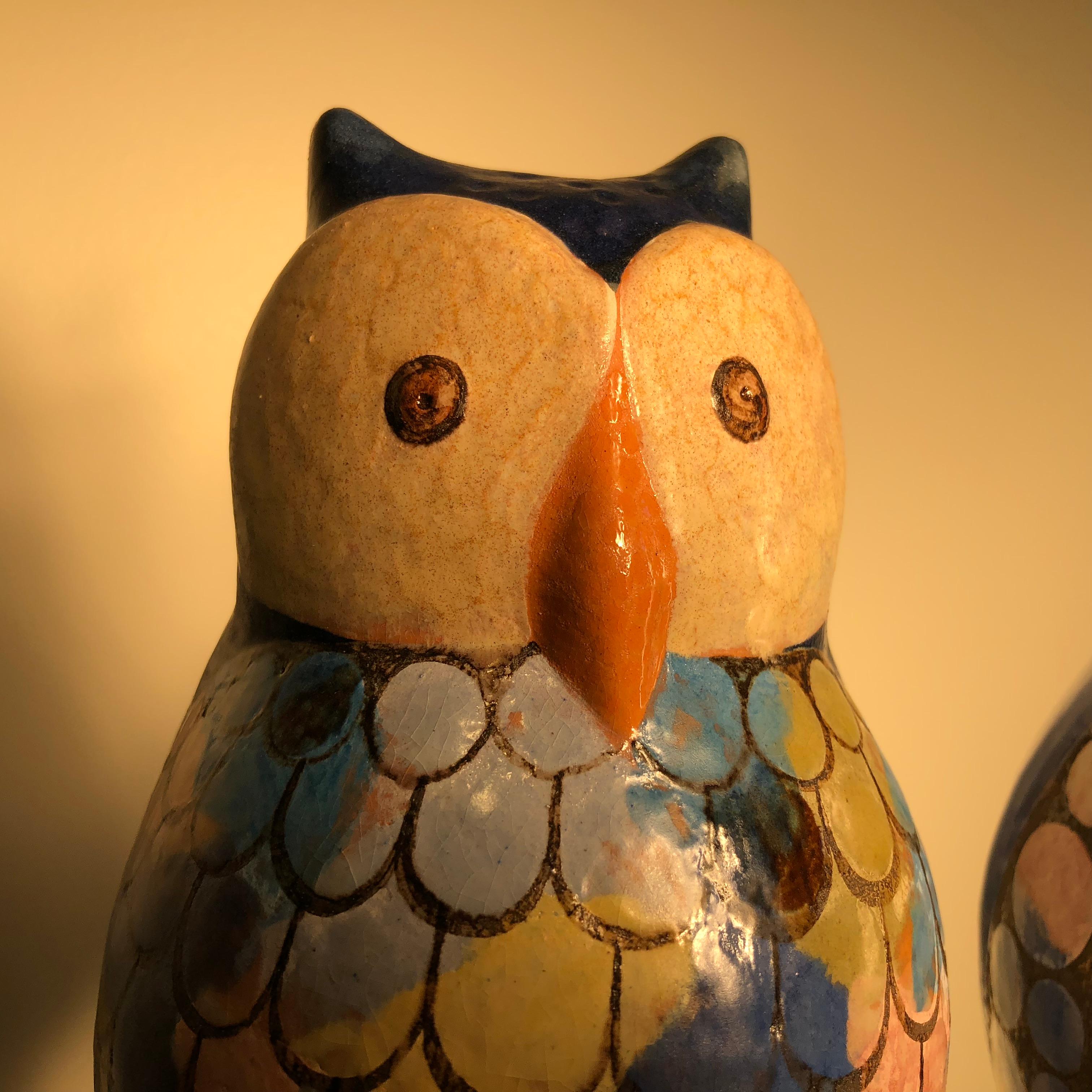 German  Stunning Pair of Owls Handmade Hand Glazed, Master Designer Eva Fritz-Lindner