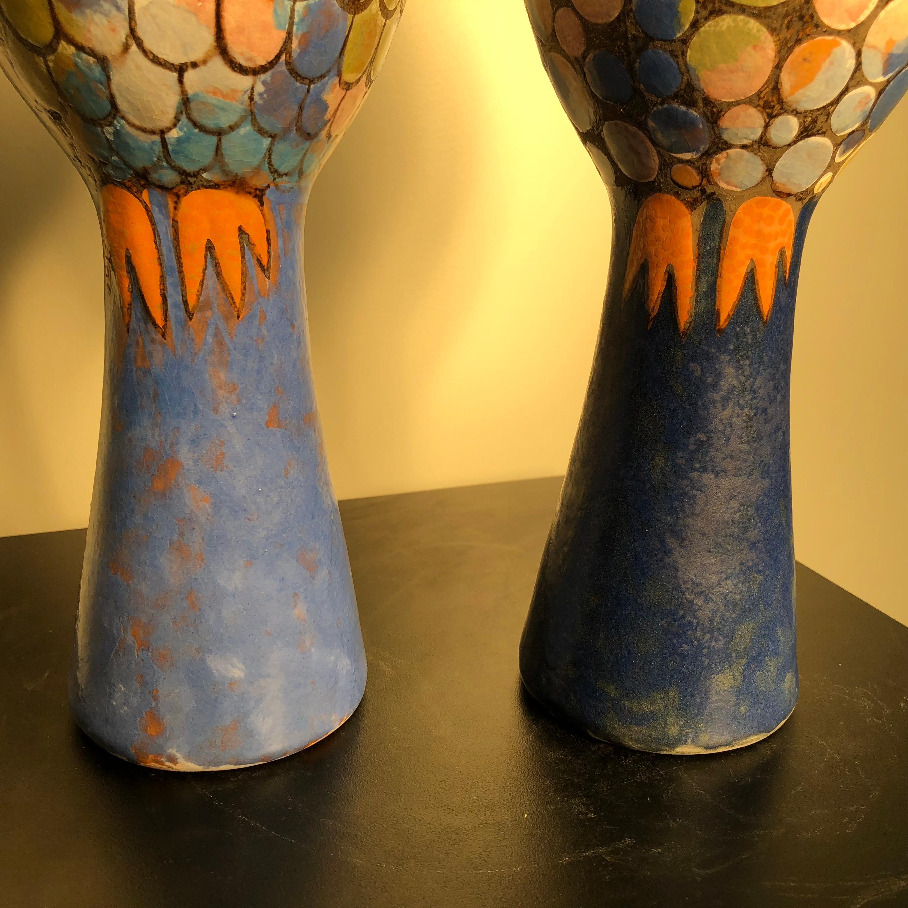 20th Century Stunning Pair of Owls Handmade Hand Glazed, Master Designer Eva Fritz-Lindner