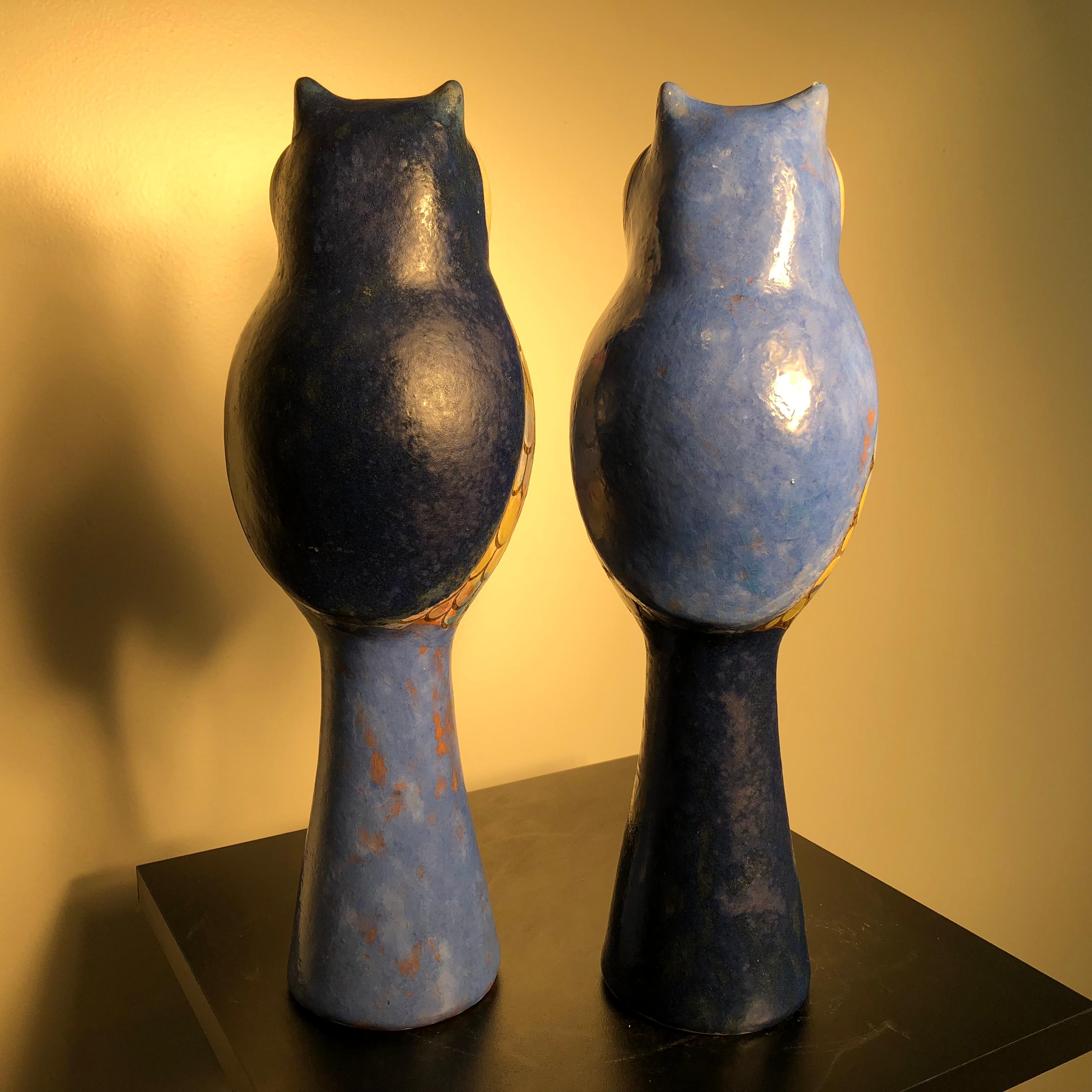 Ceramic  Stunning Pair of Owls Handmade Hand Glazed, Master Designer Eva Fritz-Lindner