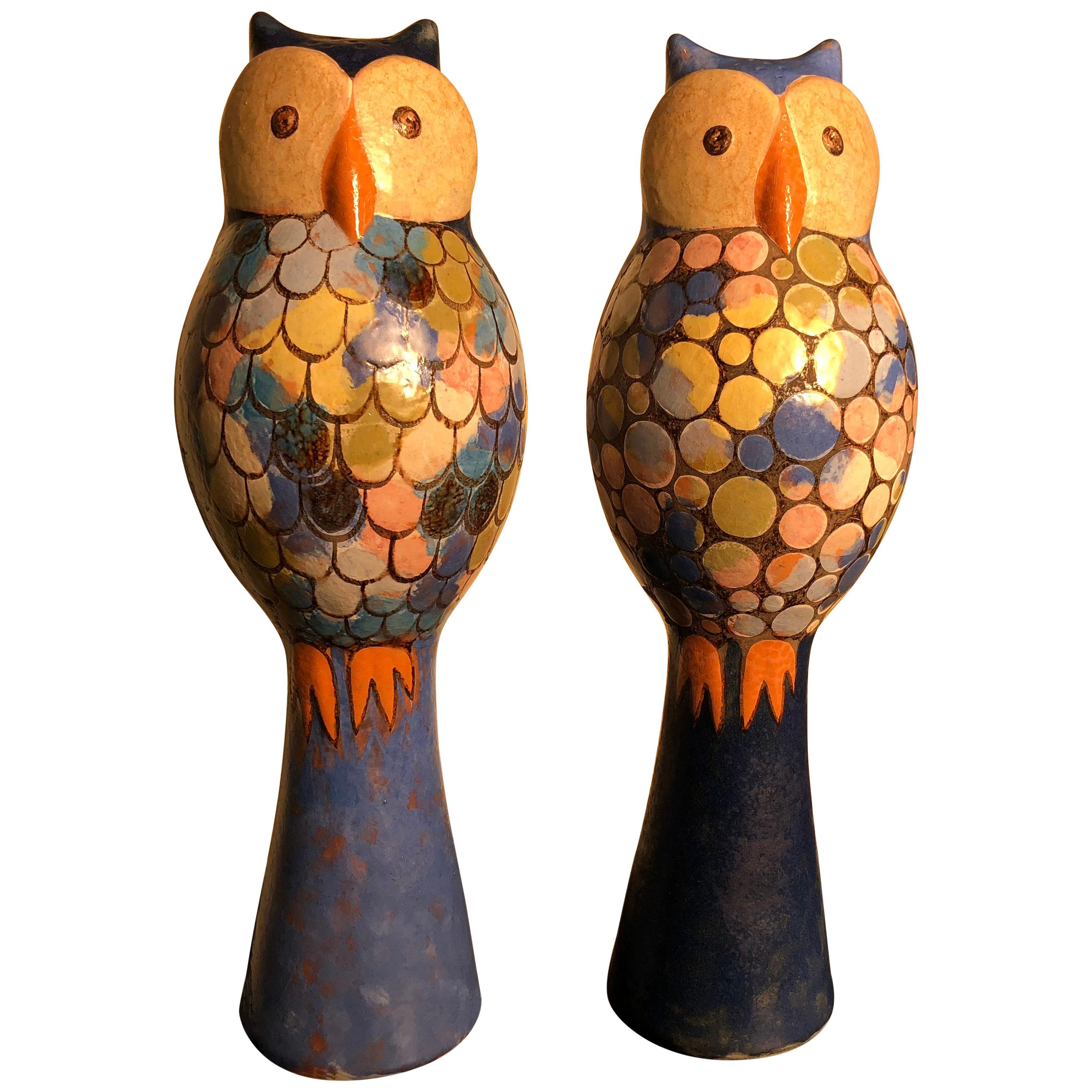  Stunning Pair of Owls Handmade Hand Glazed, Master Designer Eva Fritz-Lindner