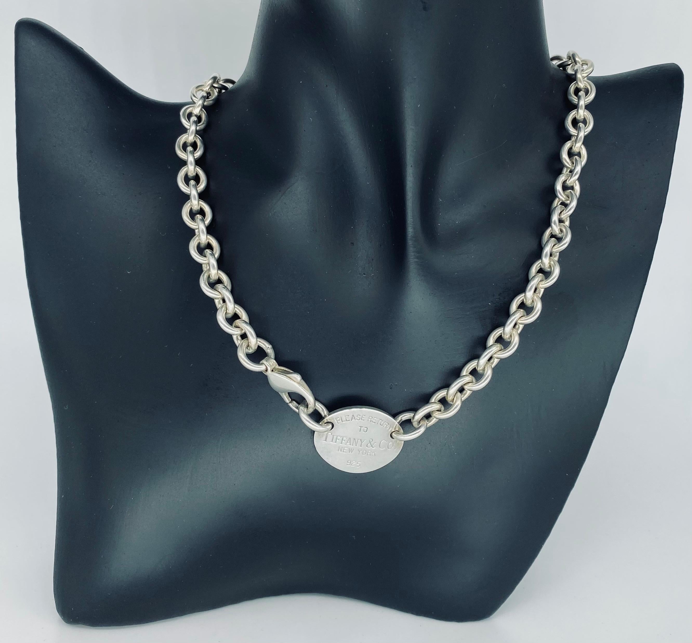 Please Return To Tiffany & Co. New York 925 Sterling Silver Choker Necklace. Classic Tiffany & Co iconic tag necklace. The necklace is 16 inches long also considered to be a choker style. 100% authentic Tiffany & co necklace. No original box or