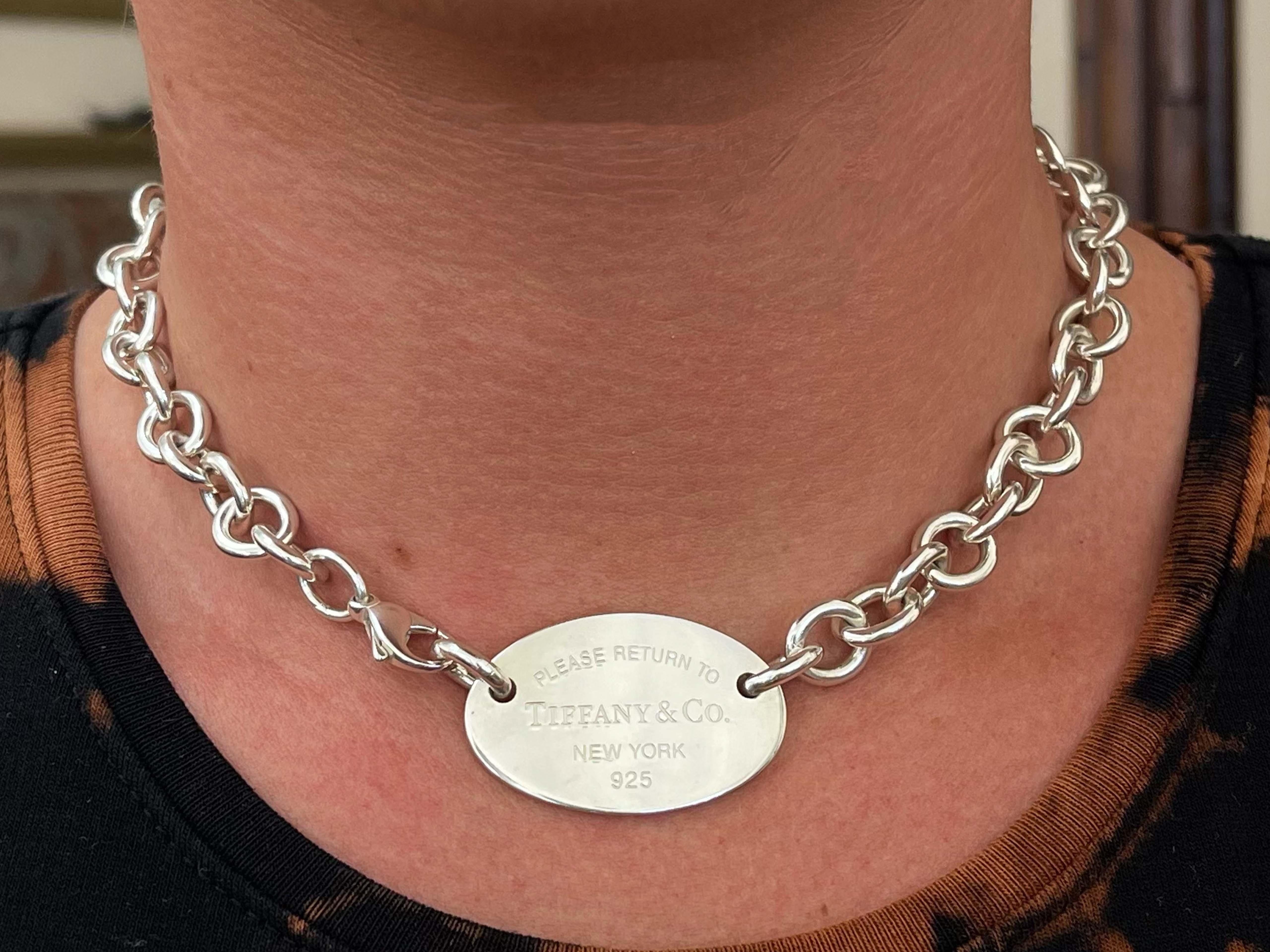 Modern Please Return to Tiffany & Co. Oval Tag Necklace Sterling Silver