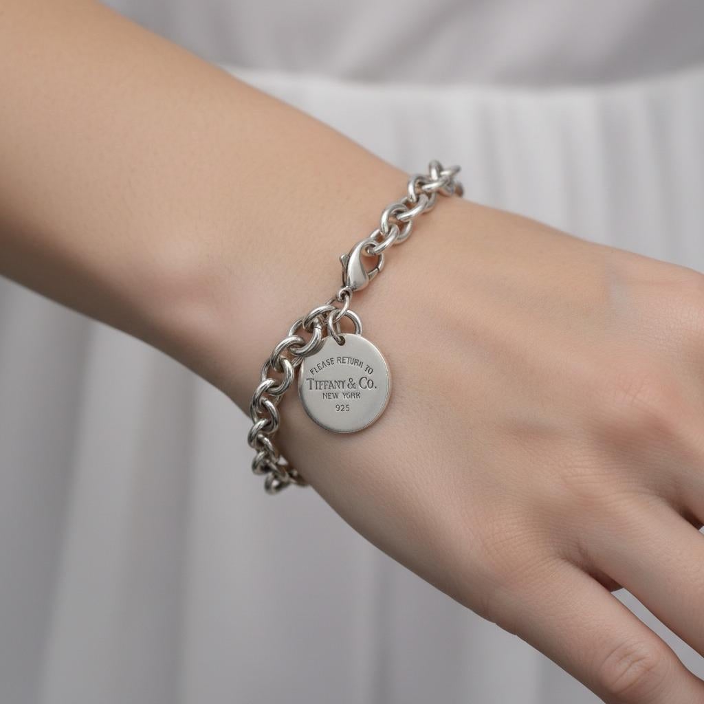 Abbraccia un'eleganza senza tempo con questo iconico bracciale Please Return to Tiffany®, caratterizzato dalla caratteristica targhetta rotonda di grandi dimensioni che ha affascinato gli amanti della gioielleria per generazioni. Questo splendido