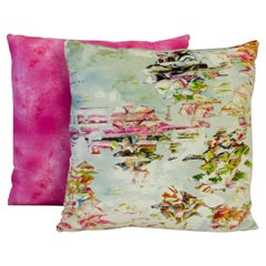 Pleasure Gardens Pink Linen Square Pillows