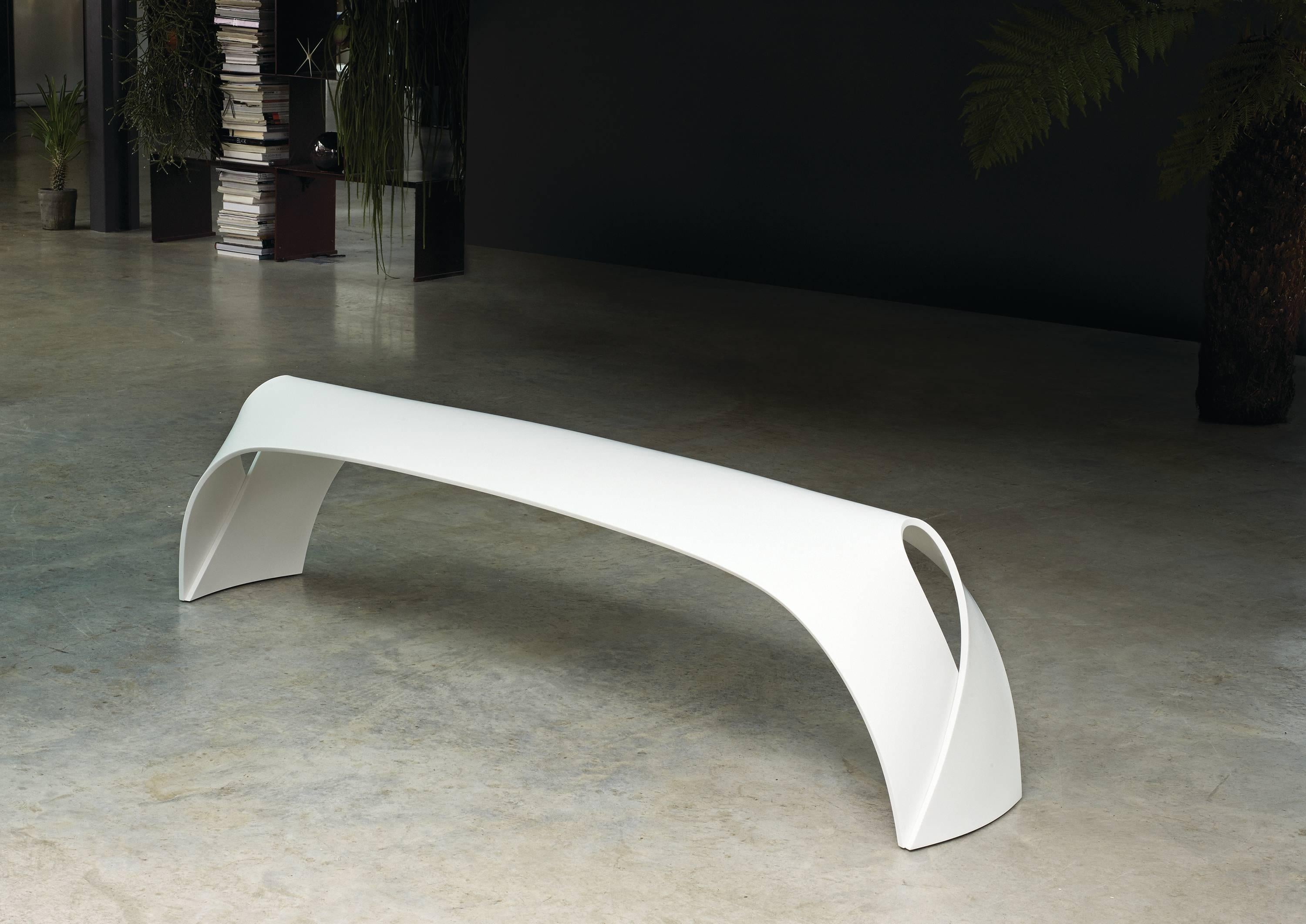 British Pleat, Indoor & Outdoor Bench Seat, White Corian, Made in Ratio For Sale