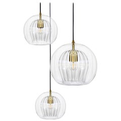 Pleated Crystal 3-Piece, Clear Ribbed Glass and Brass with E26/27 Bulb