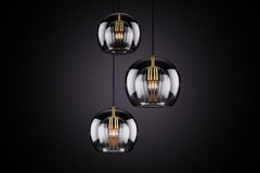 3-teiliges Set aus plissiertem Kristall, klarem, geripptem Glas und Messing mit E26/27 Glühbirne