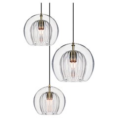 Pleated Crystal 3-Piece, Clear Ribbed Glass and Brass with E26/27 Bulb