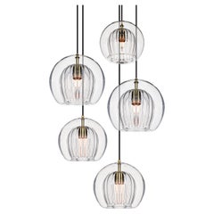 Pleated Crystal 5-Piece, Clear Ribbed Glass and Brass with E26/27 Bulb