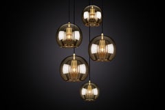 Pleated Crystal 5-Piece, Smoke Ribbed Glass and Brass with E26/27 Bulb