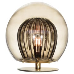 Schreibtischlampe aus plissiertem Kristall, Rauchglas, geripptes Glas und Messing mit E26/27-Glühbirne
