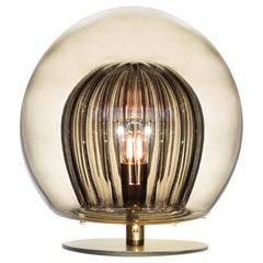 Pleated Crystal Desk Lamp, Smoke Ribbed Glass and Brass with E26/27 Bulb