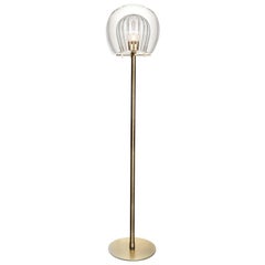 Pleated Crystal Floor Lamp, Clear Ribbed Glass and Brass with E26/27 Bulb