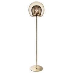 Lampadaire en cristal plié, verre côtelé fumé et laiton avec ampoule E26/27