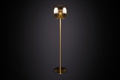 Pleated Crystal Floor Lamp, Smoke Ribbed Glass and Brass with E26/27 Bulb