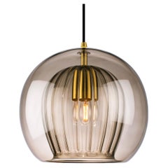 Pleated Crystal Pendant Lamp Large, Smoke Ribbed Glass & Brass with E26/27 Bulb