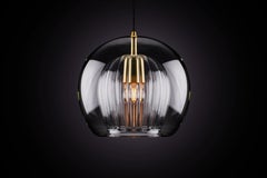 Pleated Crystal Pendant Lamp Small, Clear Ribbed Glass & Brass with E26/27 Bulb