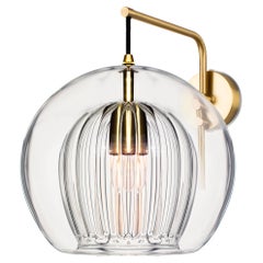 Pleated Crystal Wall Light Large, Clear Ribbed Glass and Brass with E26/27 Bulb