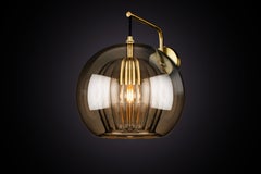 Pleated Crystal Wall Light Medium, Smoke Ribbed Glass and Brass with E26/27 Bulb