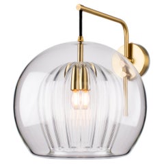 Pleated Crystal Wall Light Small, Clear Ribbed Glass and Brass with E26/27 Bulb