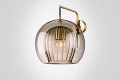 Pleated Crystal Wall Light Small, Smoke Ribbed Glass and Brass with E26/27 Bulb