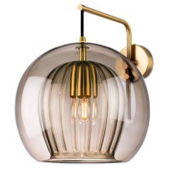 Pleated Crystal Wall Light Small, Smoke Ribbed Glass and Brass with E26/27 Bulb