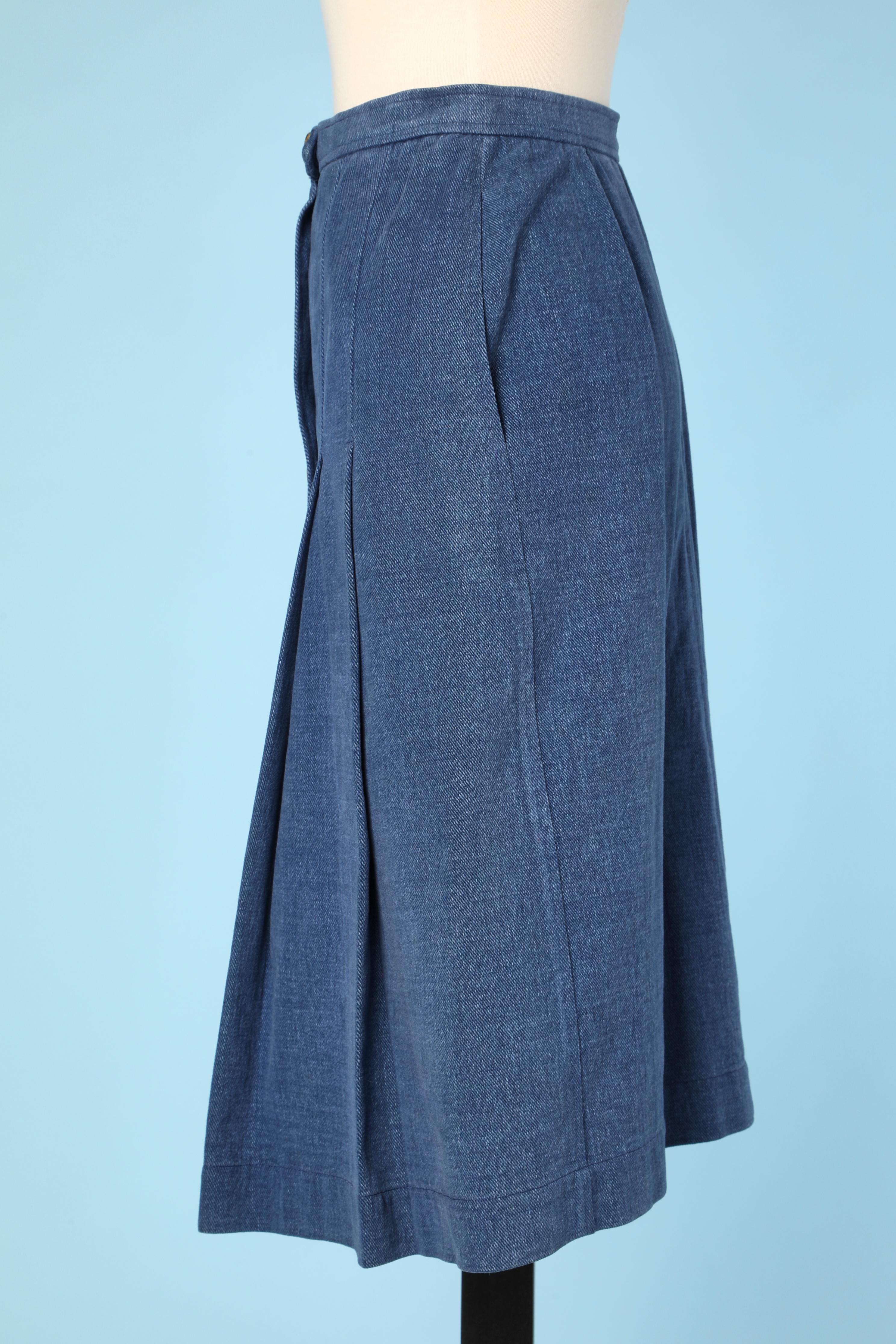 Blue Pleated denim cotton skirt with buttons Saint Laurent Rive Gauche 