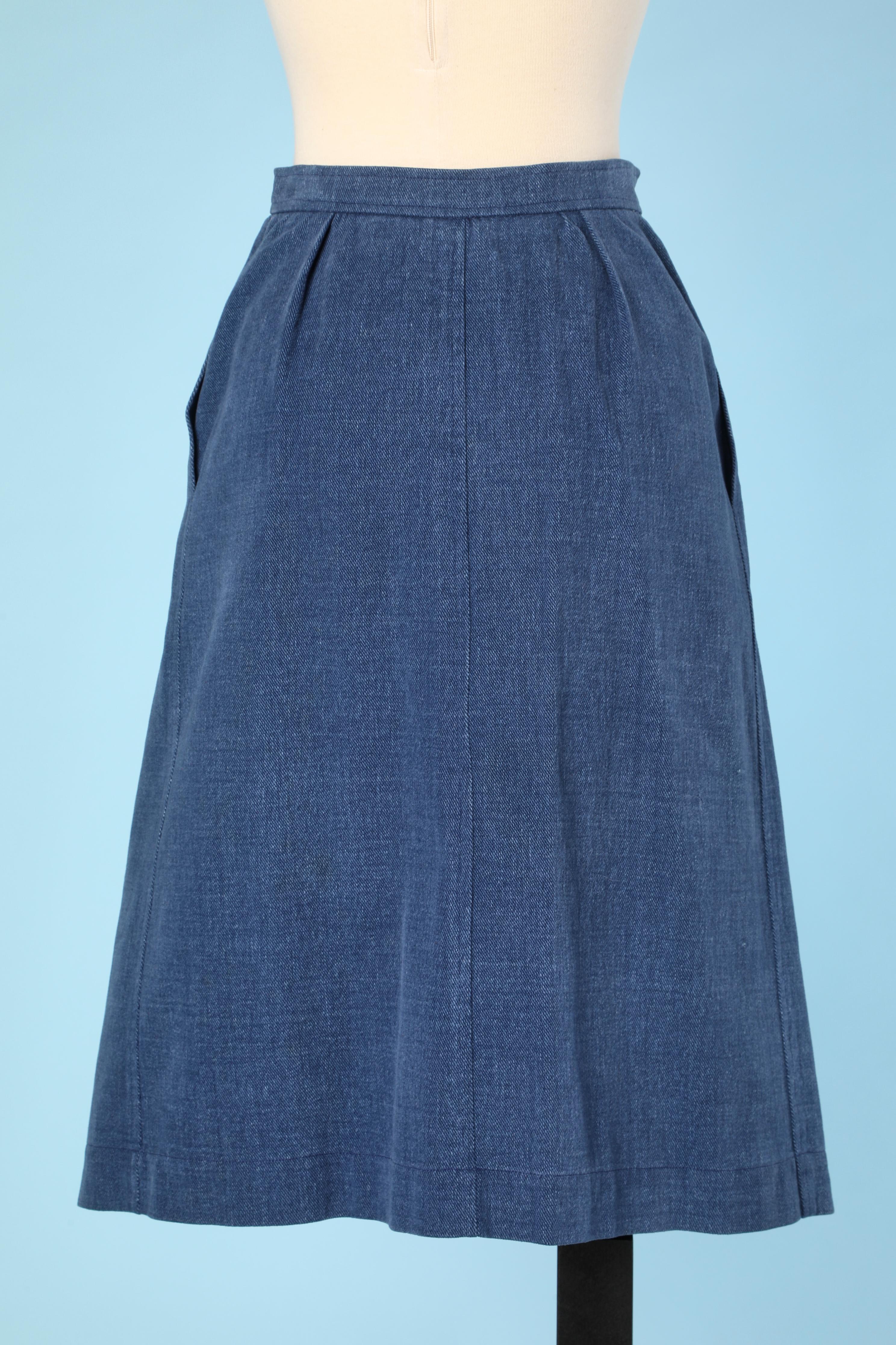 Pleated denim cotton skirt with buttons Saint Laurent Rive Gauche  In Excellent Condition In Saint-Ouen-Sur-Seine, FR