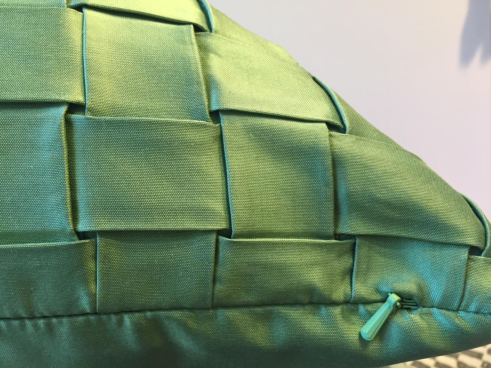 German Pleated Silk Cushion Basket Weave Pattern Color Green