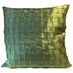 Pleated Silk Cushion Basket Weave Pattern Color Green