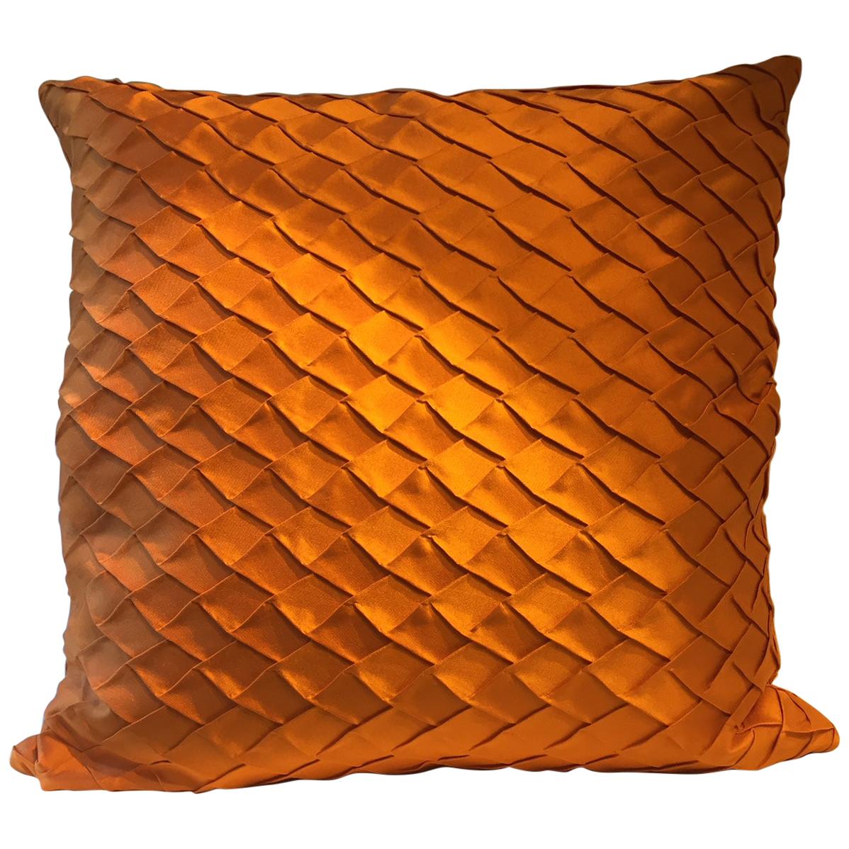Pleated Silk Cushion Fish Scale Pattern Color Orange