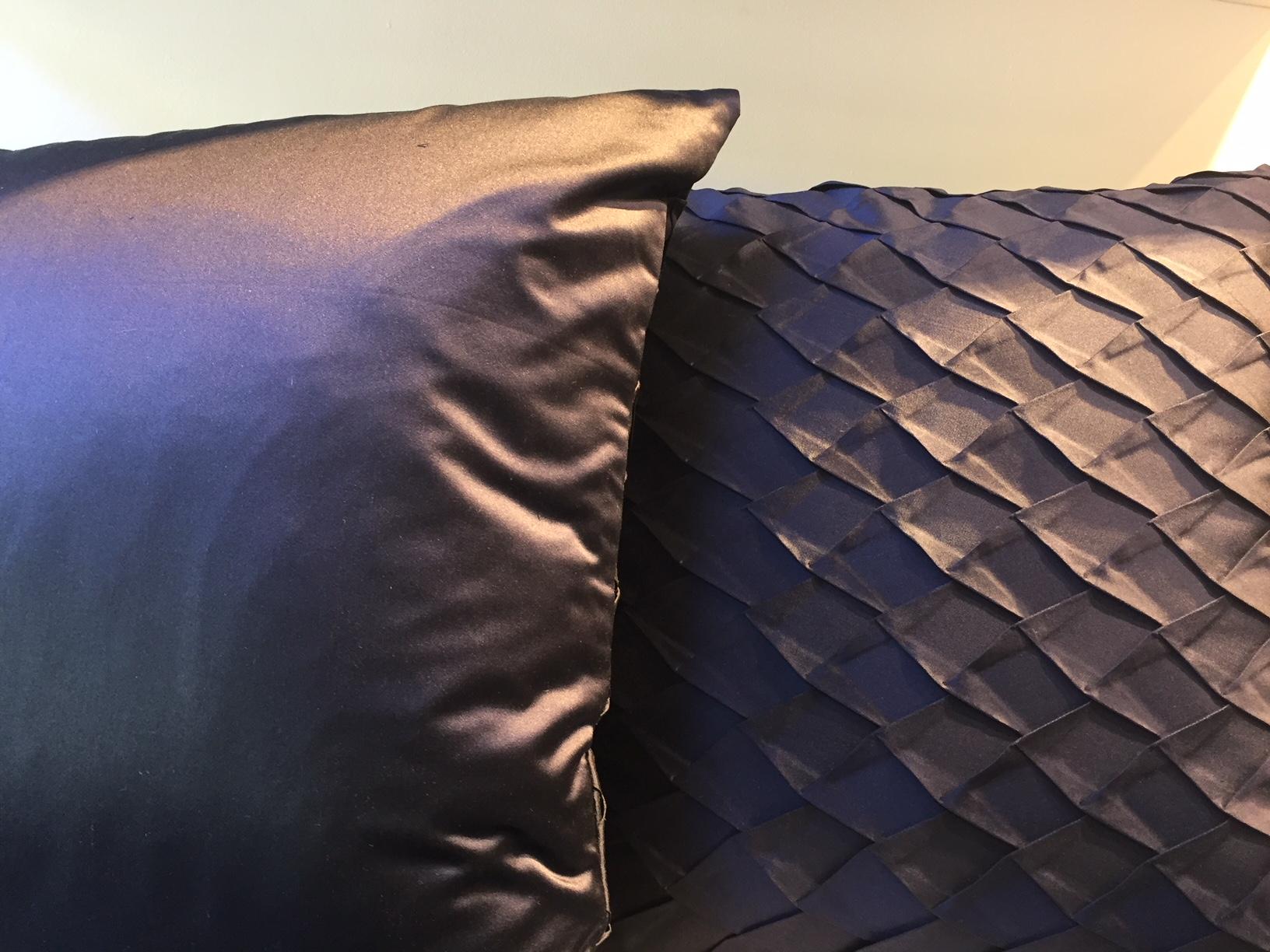 Modern Pleated Silk Cushions Opal Pattern Color Dark Blue For Sale