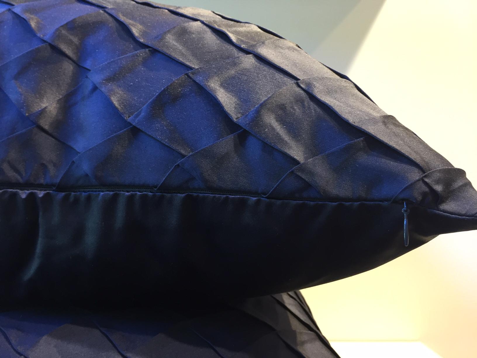 Embossed Pleated Silk Cushions Opal Pattern Color Dark Blue For Sale