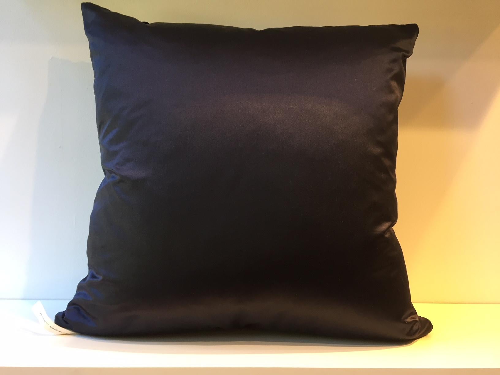 Contemporary Pleated Silk Cushions Opal Pattern Color Dark Blue For Sale