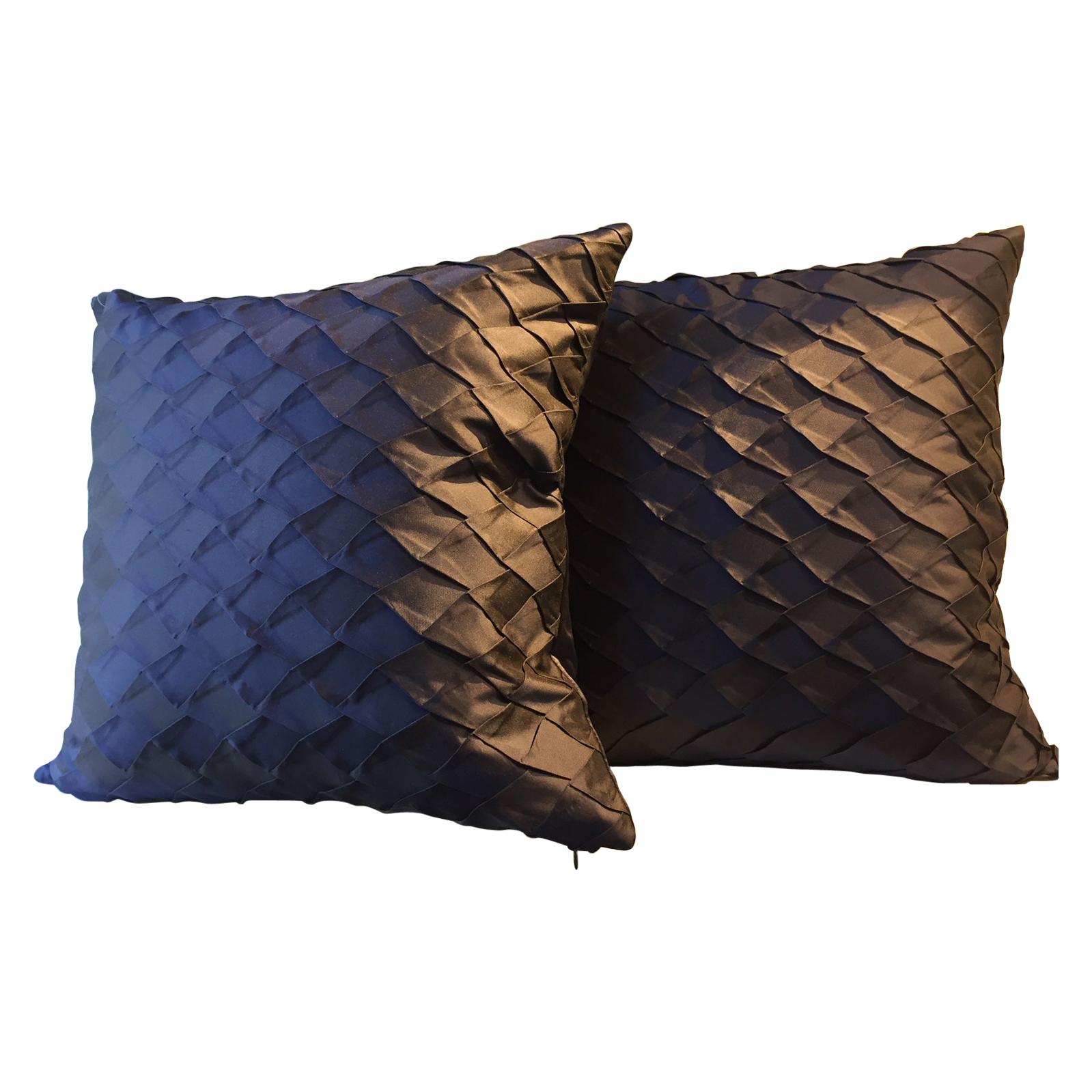 Pleated Silk Cushions Opal Pattern Color Dark Blue For Sale