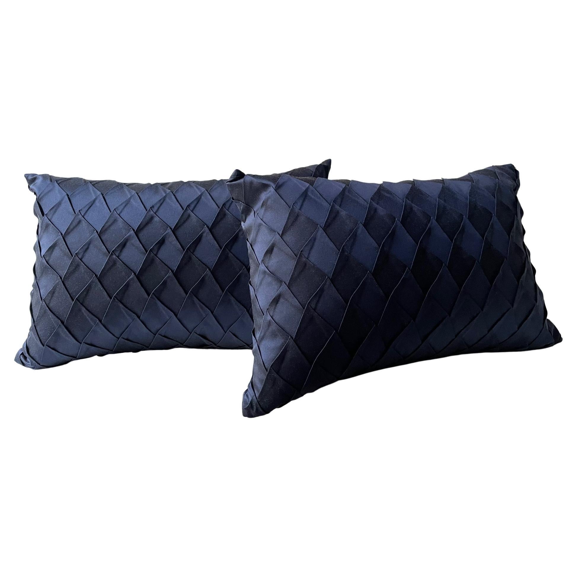 Pleated Silk Cushions Opal Pattern Color Dark Blue Oblong Shape For Sale