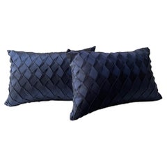 Pleated Silk Cushions Opal Pattern Color Dark Blue Oblong Shape