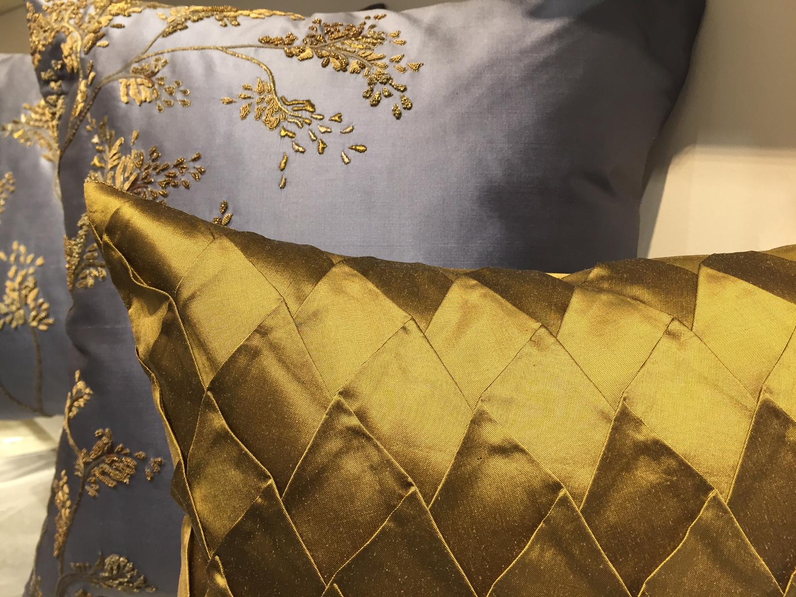 Embossed Pleated Silk Cushions Pleat Opal Pattern Colour Ginger