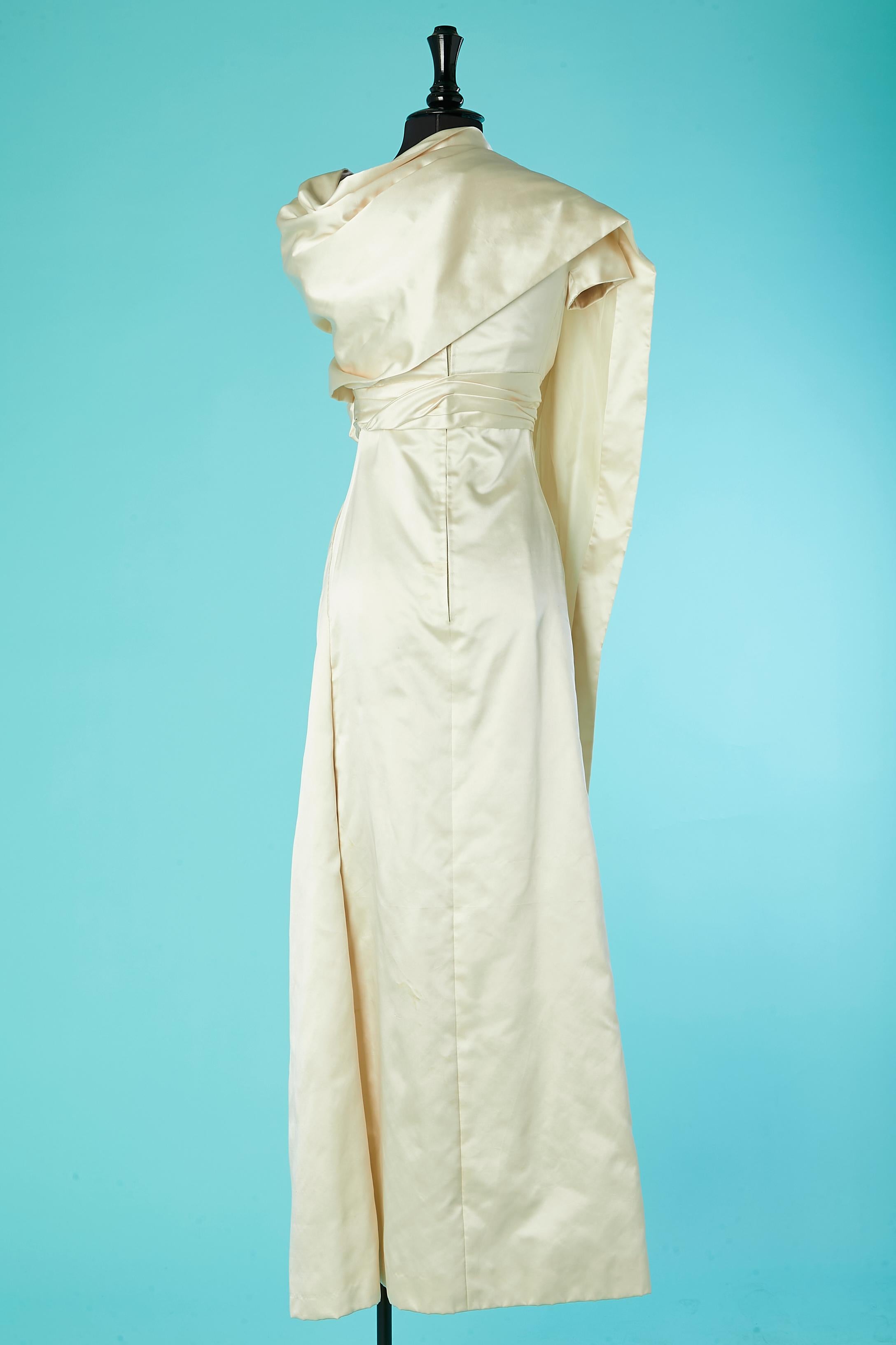 Pleated silk satin ivory evening gown   Attributed to Christian Dior 1955 3