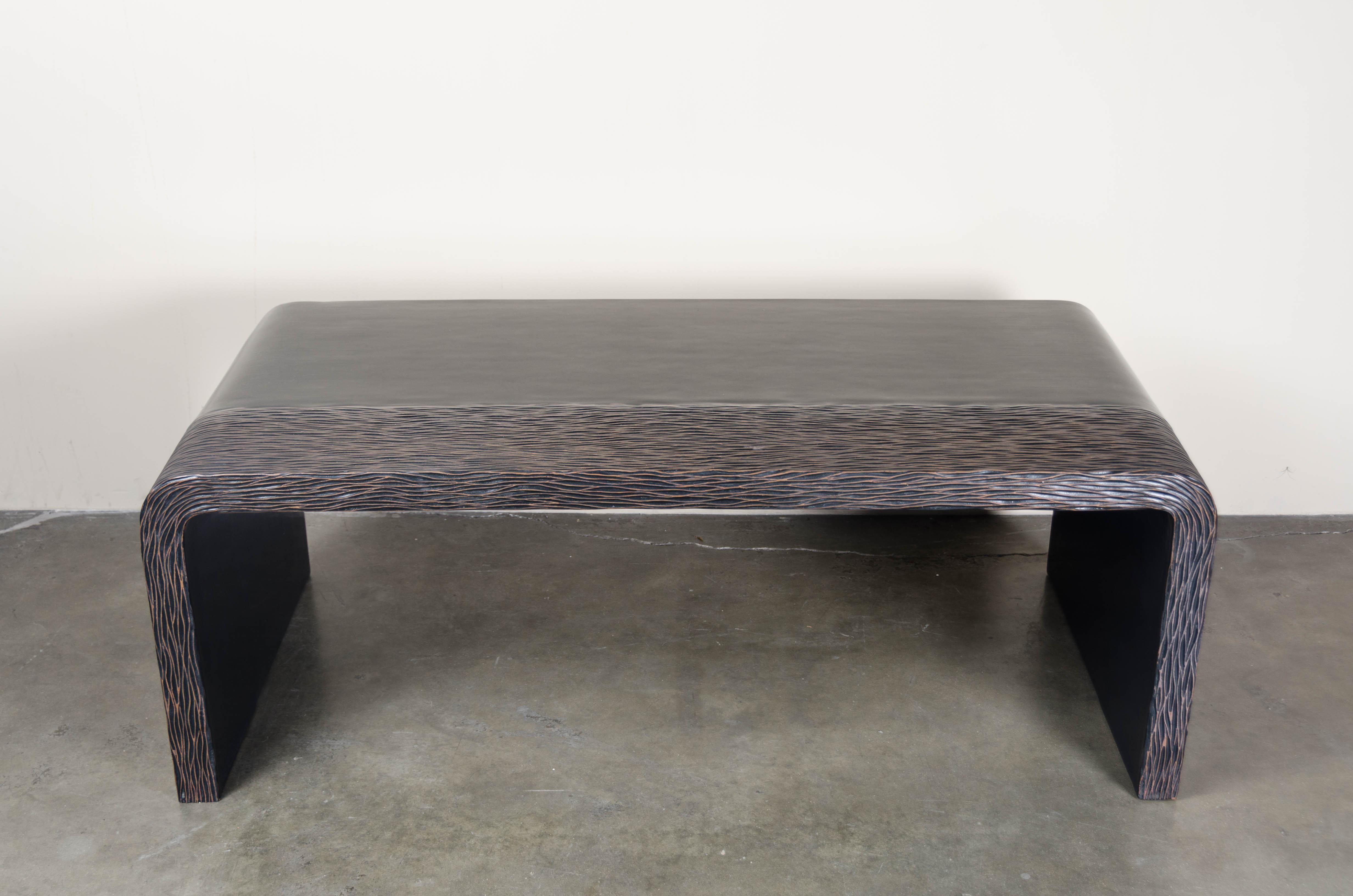 Repoussé Pleats Coffee Table, Black Lacquer and Copper by Robert Kuo, Limited Edition
