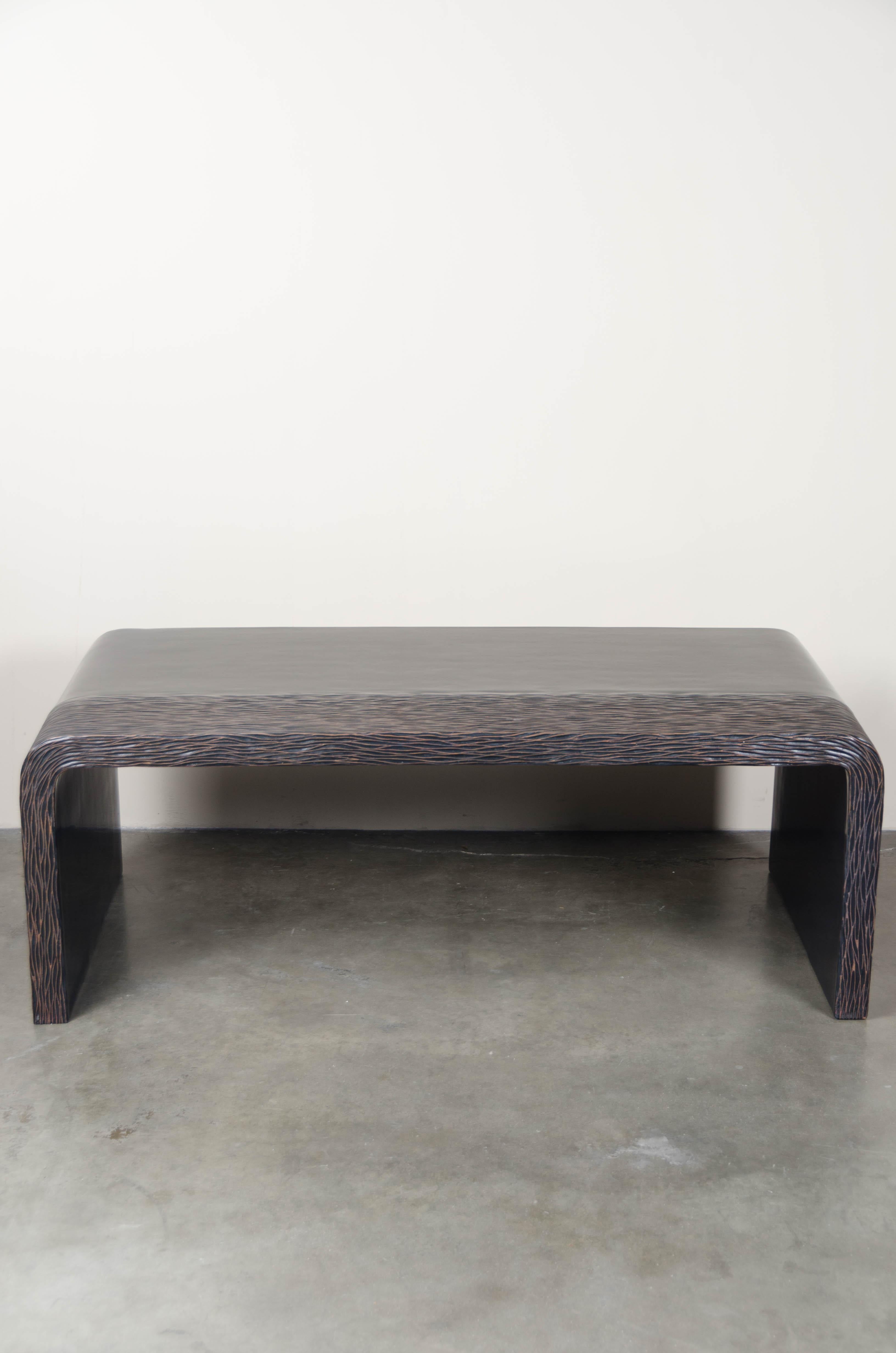 Pleats Coffee Table, Black Lacquer and Copper by Robert Kuo, Limited Edition In New Condition In Los Angeles, CA