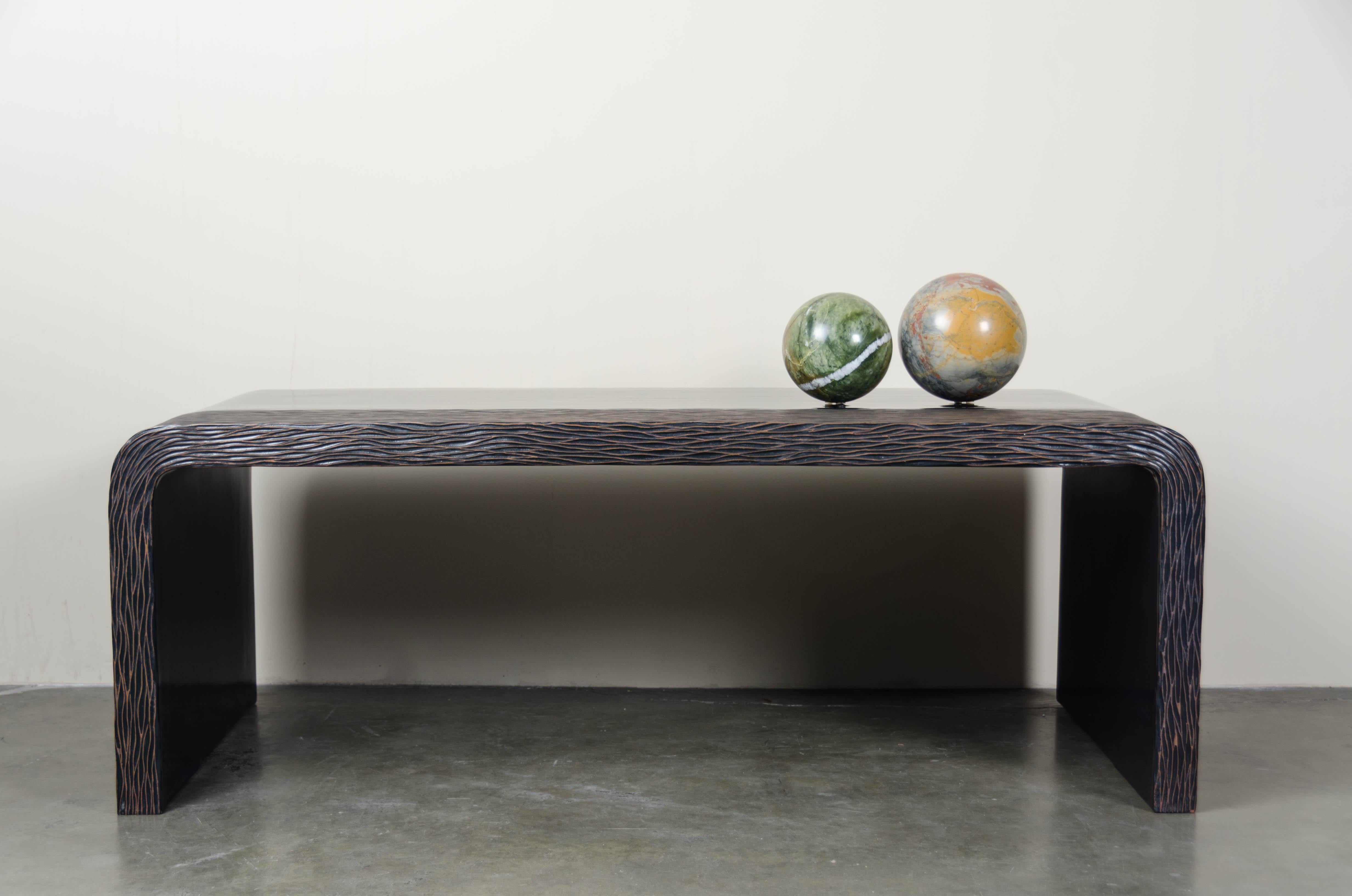 Pleats Coffee Table, Black Lacquer and Copper by Robert Kuo, Limited Edition 1