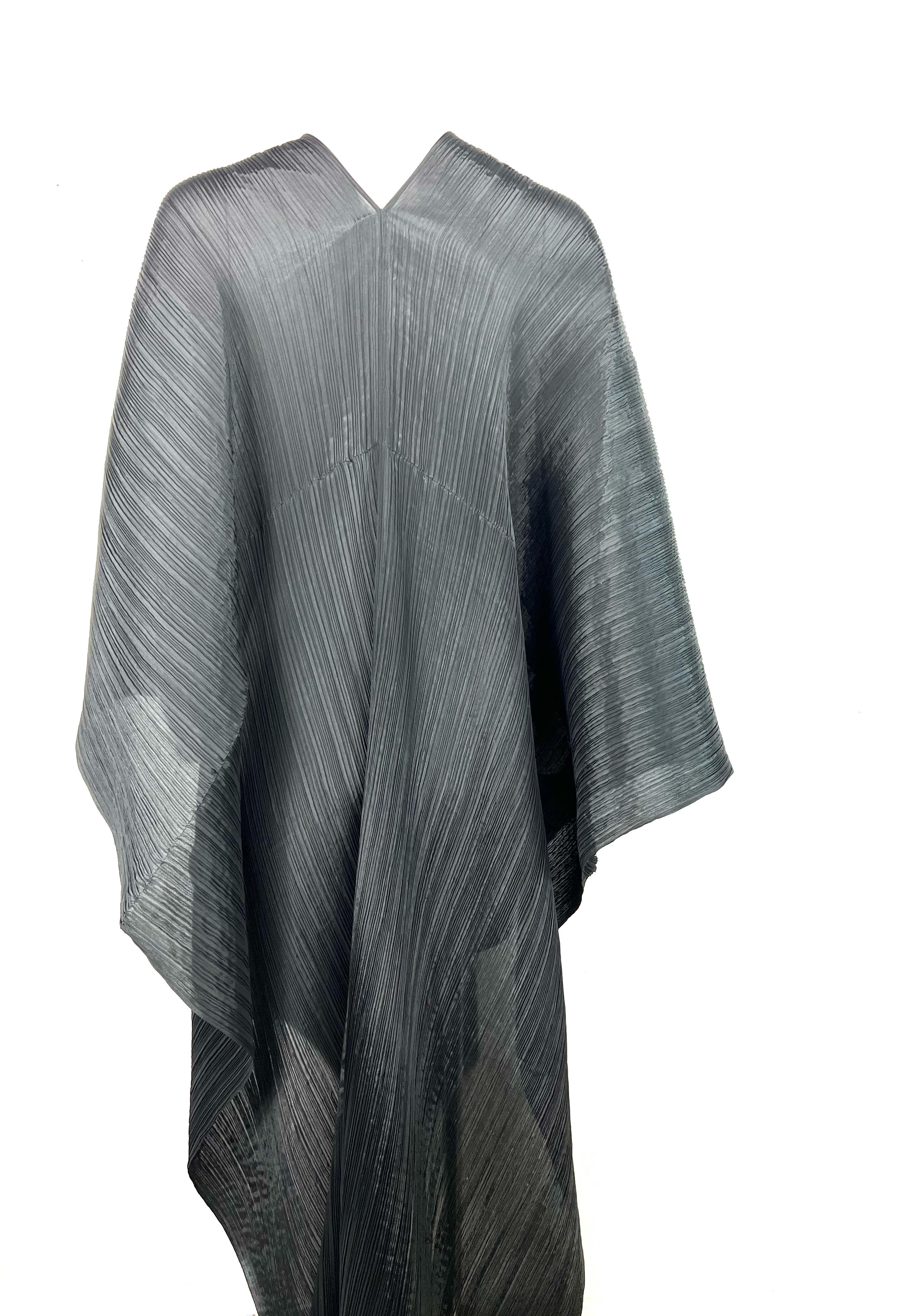 Women's Pleats Please By Issey Miyake Black Maxi Poncho Dress One Size For Sale