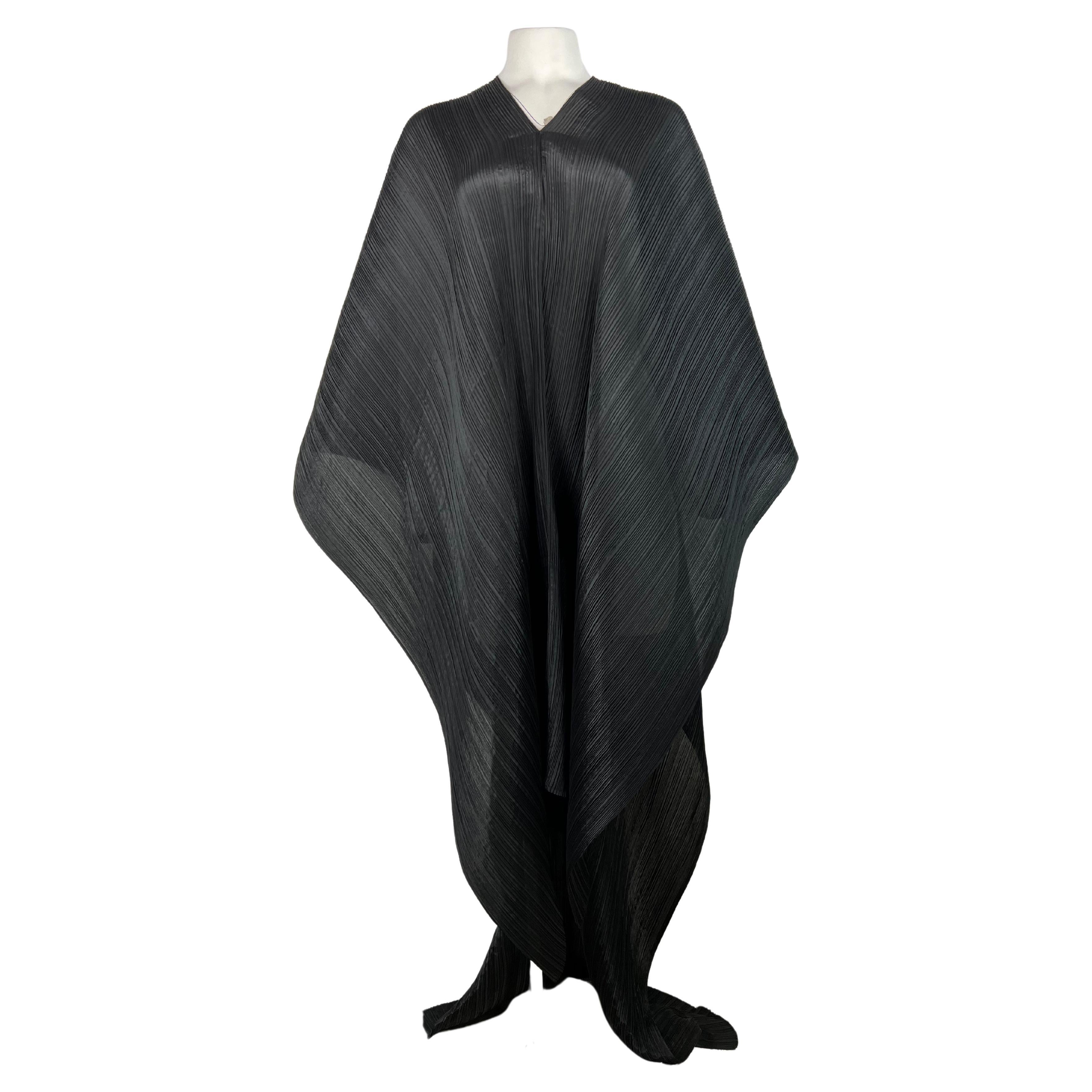 Pleats Please By Issey Miyake Black Maxi Poncho Dress One Size