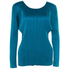 Pleats Please By Issey Miyake Top à manches longues micro plissé vert émeraude XS