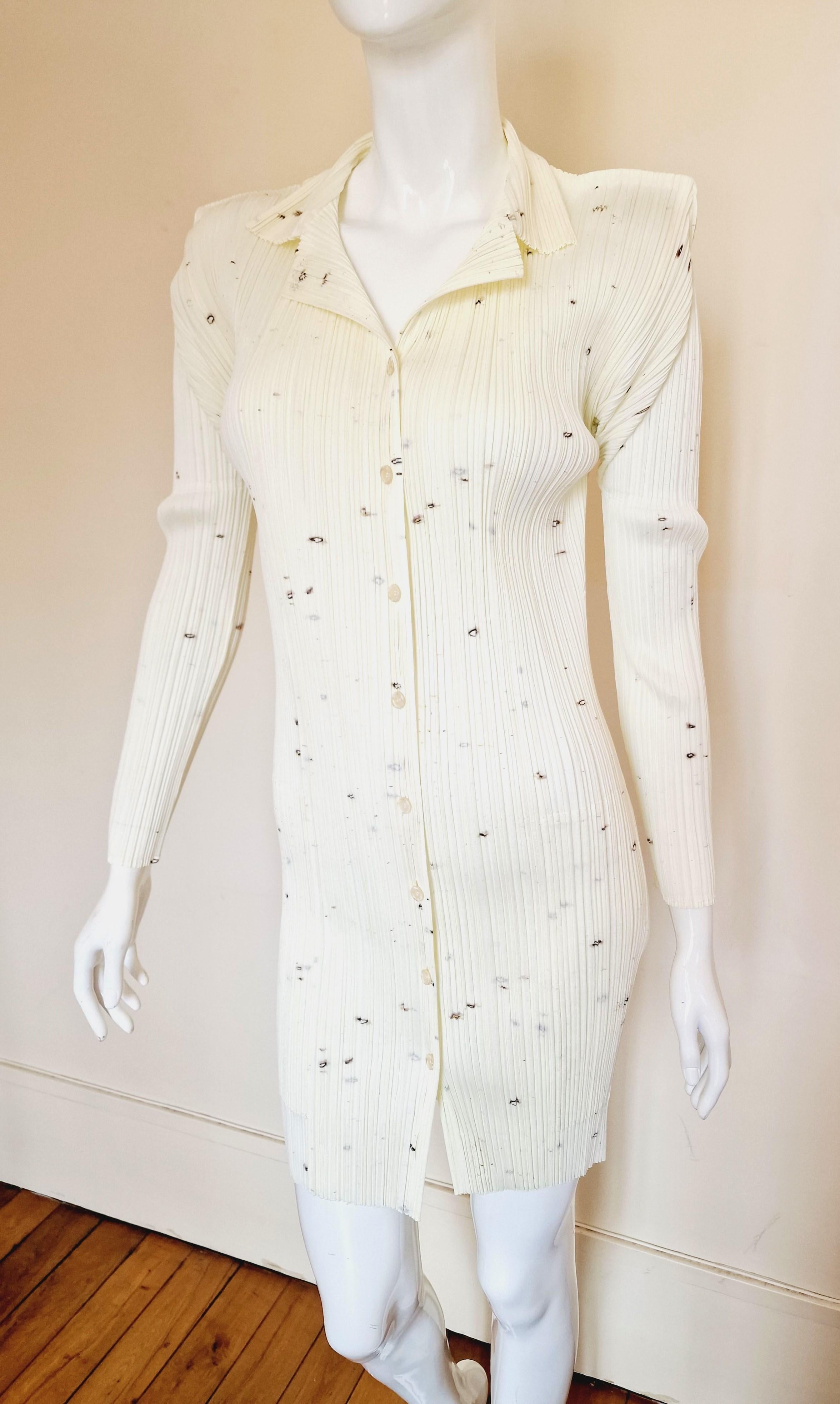 Beige   Pleats Please By Issey Miyake Limited Guest Artist Cai Guo-Qiang Jacket  Dress For Sale